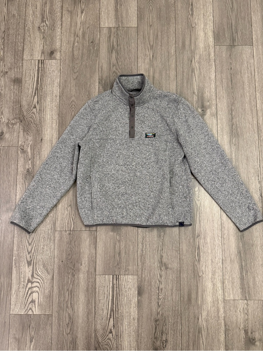 LL Bean Heather Gray Quarter Fleece Outdoor Hiking Men Medium Pullover Jacket